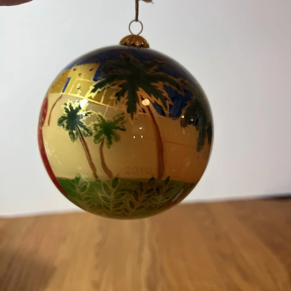 2010 Pier 1 Li Bien Nativity Reverse Painted Glass Christmas Ornament w Box